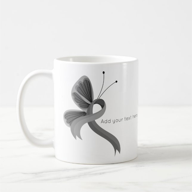 Grått Awareness Ribbon Butterfly Coffee Mugg (Vänster)
