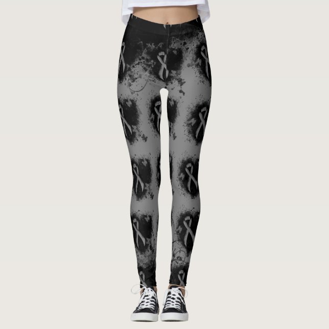 Grått Awareness Ribbon Grunge Heart Leggings (Framsida)