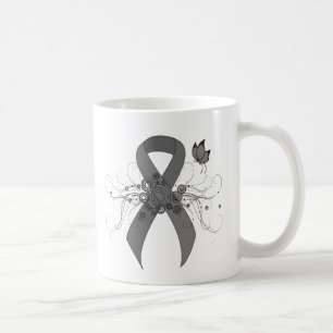 Grått Awareness Ribbon med Butterfly Kaffemugg