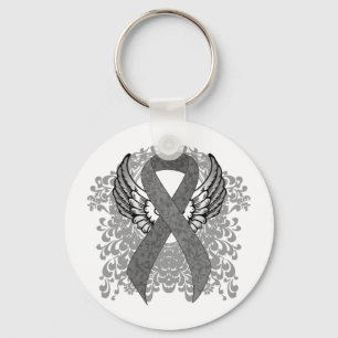 Grått Awareness Ribbon med Vingar Nyckelring