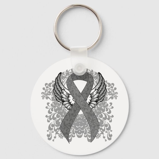 Grått Awareness Ribbon med Vingar Nyckelring (Framsida)