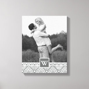 Grått Aztec Mönster   Foto med Monogram Canvastryck