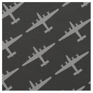 Grått B-24 Liberator Aircraft Mönster Black Fabric Tyg