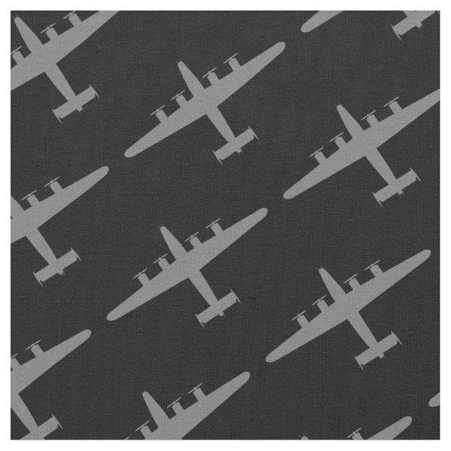 Grått B-24 Liberator Aircraft Mönster Black Fabric Tyg (Närbild)