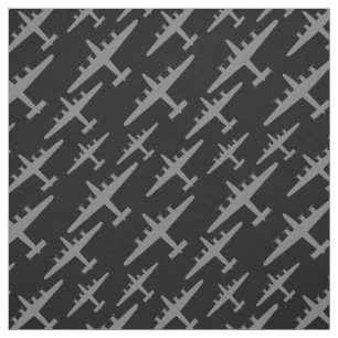 Grått B-24 Liberator Aircraft Mönster Black Fabric Tyg