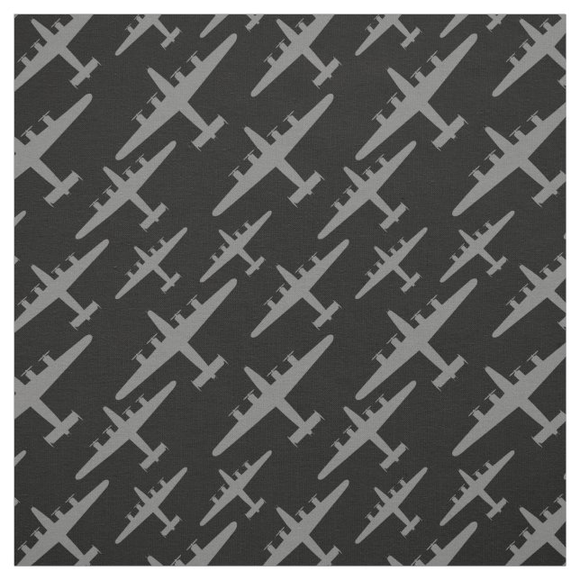 Grått B-24 Liberator Aircraft Mönster Black Fabric Tyg (Provkarta)