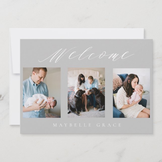 Grått Baby Multi-Photo baby-meddelande Meddelande (Framsida)