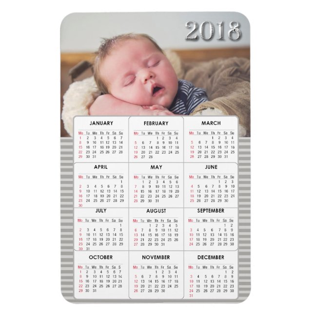Grått Baby Photo 2018 Calendar Refrigerator Magnet (Vertikal)