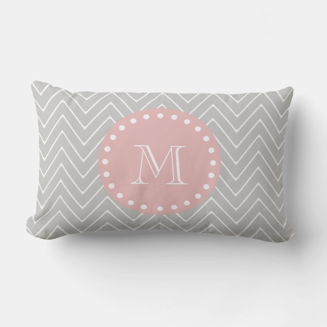 Grått & Baby Rosa Modern Chevron Anpassningsbar Mo Lumbarkudde (Framsida)