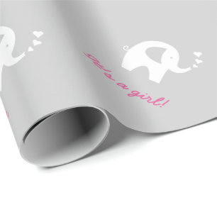 Grått babydusch papper med söt elefant presentpapper