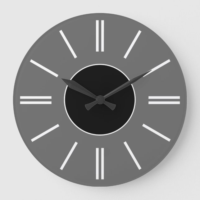 Grått Background Black Center White Linjer Clock Stor Klocka (Framsida)