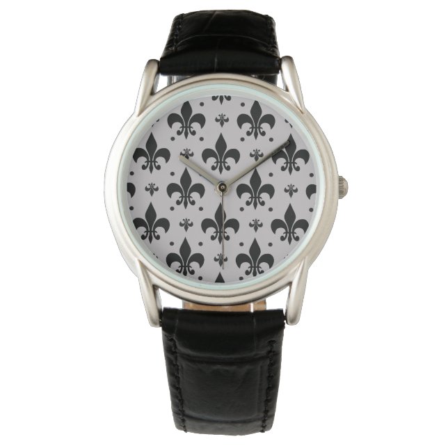 Grått Background Fleur-de-lis Mönster Design Armbandsur (Framsida)