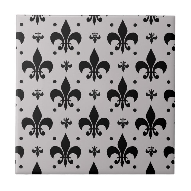 Grått Background Fleur-de-lis Mönster Design Kakelplatta (Framsidan)