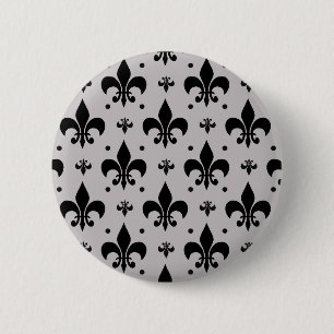 Grått Background Fleur-de-lis Mönster Design Knapp