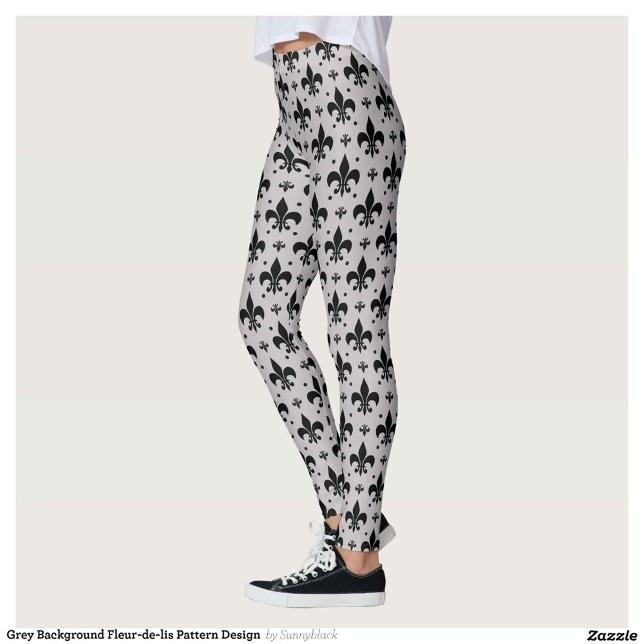 Grått Background Fleur-de-lis Mönster Design Leggings (Skapare uppladdad)