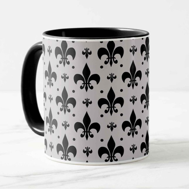 Grått Background Fleur-de-lis Mönster Design Mugg (Skapare uppladdad)