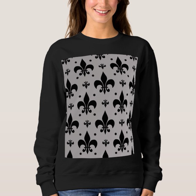 Grått Background Fleur-de-lis Mönster Design T Shirt (Framsida)