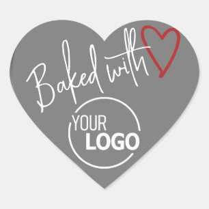 Grått bakad med Kärlek Homemade Baking Logotyp-mal Hjärtformat Klistermärke