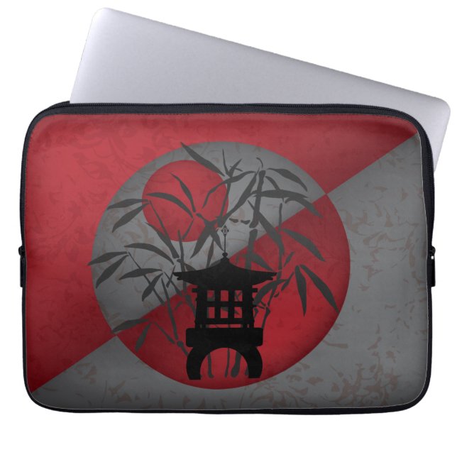 Grått bamboo red måne mini pagoda laptop fodral (Framsidan)
