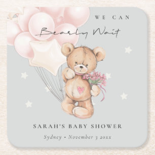 Grått Barly Wait Bear Balloon Baby Shower Underlägg Papper Kvadrat
