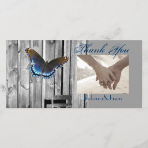Grått Barn Wood BLue Butterfly Bröllop Tack Kort