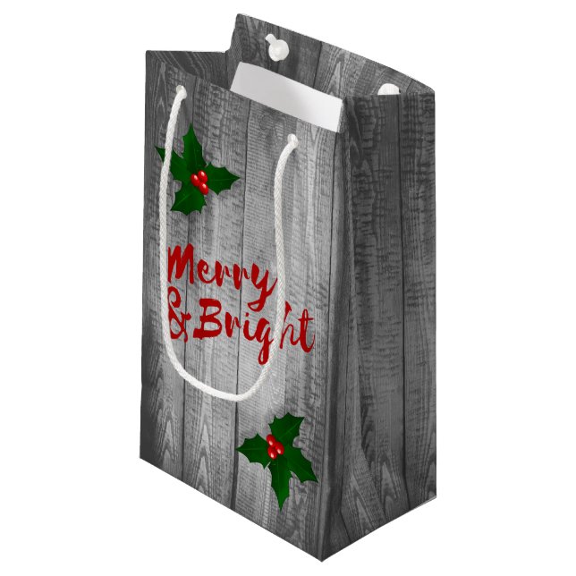 Grått Barn Wood Planks Merry & Bright God jul (Framsidan Vinklad)