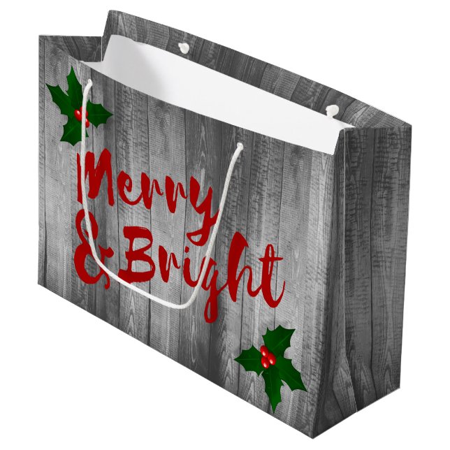 Grått Barn Wood Planks Merry & Bright God jul (Framsidan Vinklad)