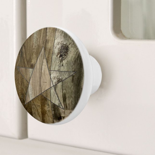 Grått Barn Wood Western Land Star Knopp (Farmhouse Grey Barn Wood Western Country Star Ceramic Knob)