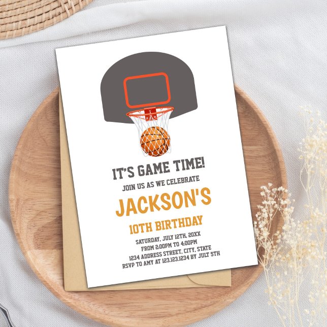 Grått Basketball Birthday-inbjudan Inbjudningar (Gray Basket Basketball Invitations)