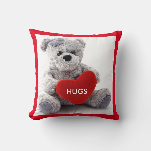 Grått Bear with Heart Valentine Pillow Kudde (Framsida)