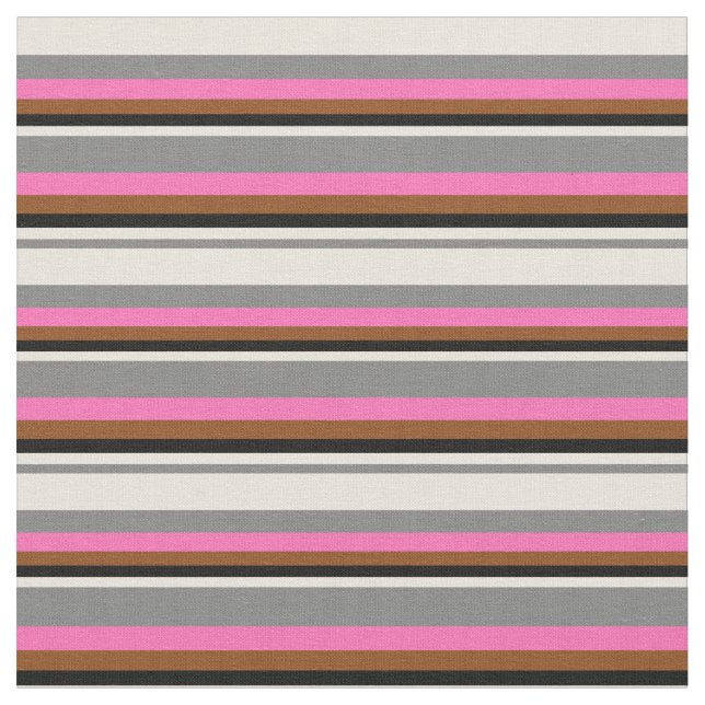 Grått, Beige, Black, Brown och Shock rosa Mönster Tyg (Närbild)