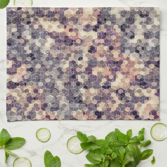 Grått, beige geometrisk kökshandduk (Vikta)