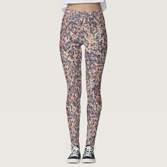 Grått, beige geometrisk leggings (Framsida)