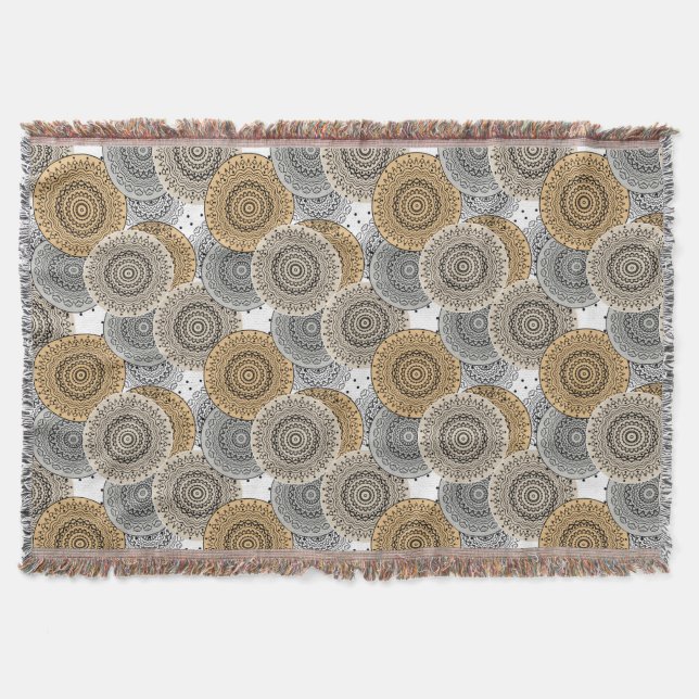 Grått beige mönster arabic mandala stil filt (Framsidan)