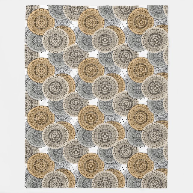 Grått beige mönster arabic mandala stil fleecefilt (Framsidan)