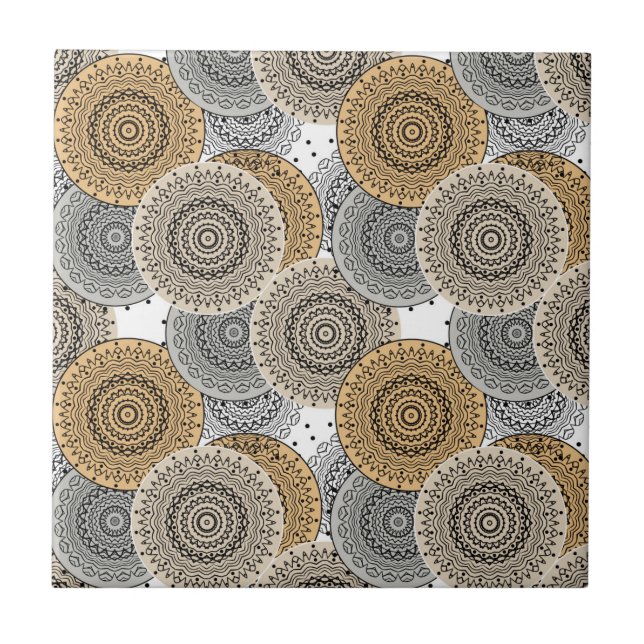 Grått beige mönster arabic mandala stil kakelplatta (Framsidan)