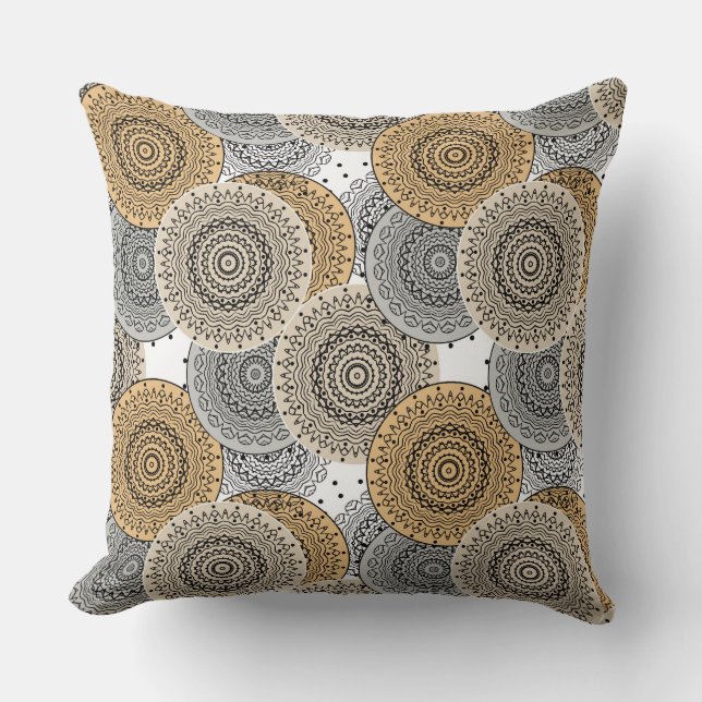 Grått beige mönster arabic mandala stil kudde (Framsida)