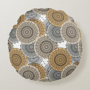 Grått beige mönster arabic mandala stil rund kudde