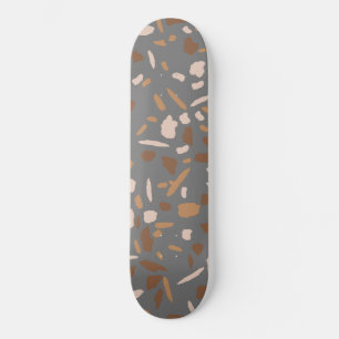 Grått Beige Tan Brown Terrazzo Marble Mönster Mini Skateboard Bräda 18,5 Cm