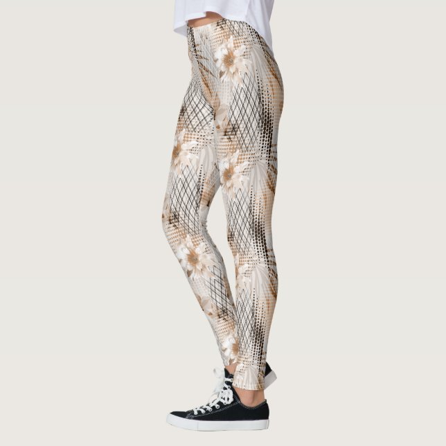 Grått, beige tropiska mönster. leggings (Vänster)