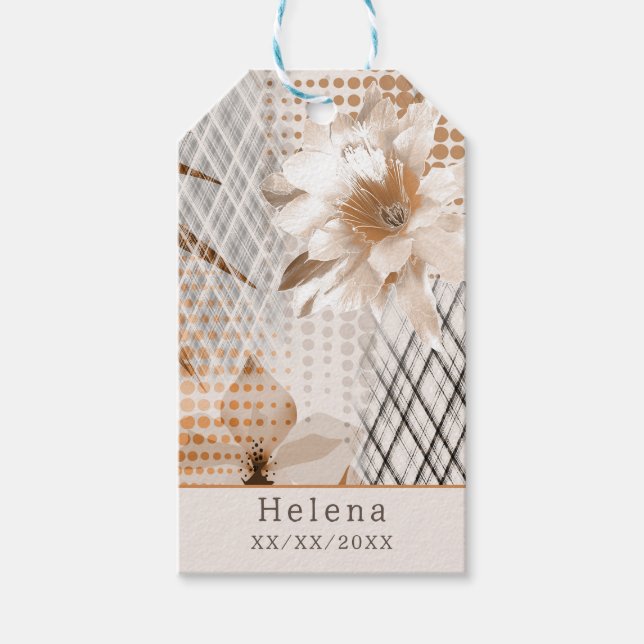 Grått, beige tropiska mönster. presentetikett (Framsidan)