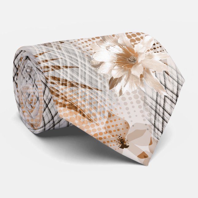 Grått, beige tropiska mönster. slips (Rullad)