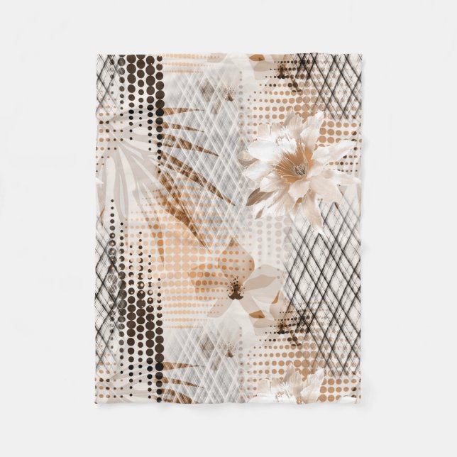 Grått, beige tropiskt mönster. fleecefilt (Framsidan)