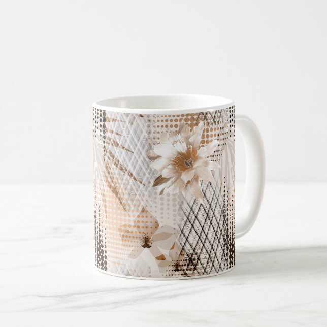 Grått, beige tropiskt mönster. kaffemugg (Framsida höger)