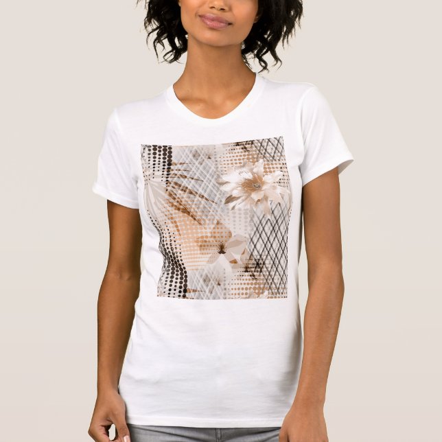 Grått, beige tropiskt mönster. t shirt (Framsida)