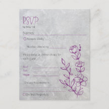 Grått betong- och lila bröllops-svarskort