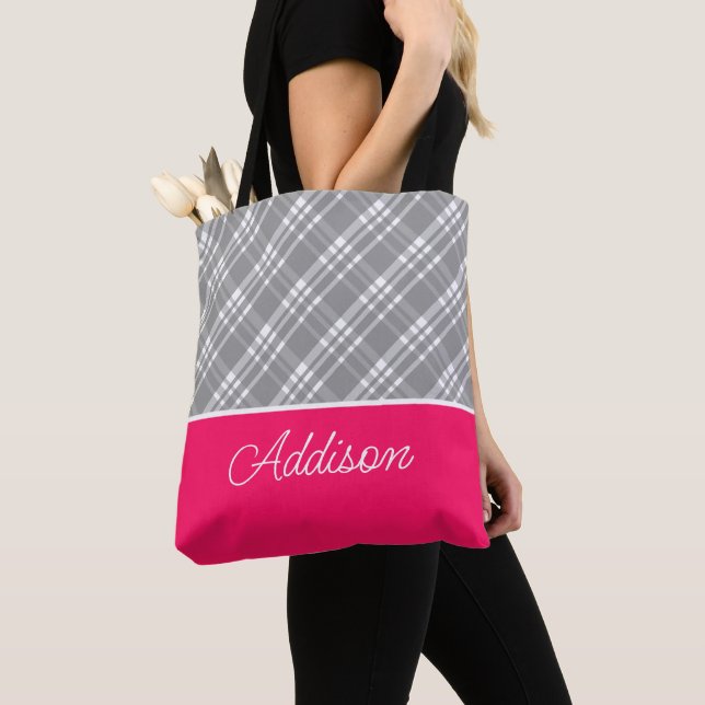 Grått Big Play och Rosa Rand Tote Bag Tygkasse (Närbild)
