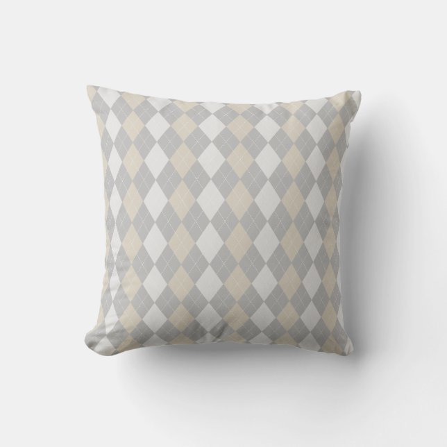 Grått & BIRCH BROWN Diamonds ARGYLE Mönster Kudde (Framsida)