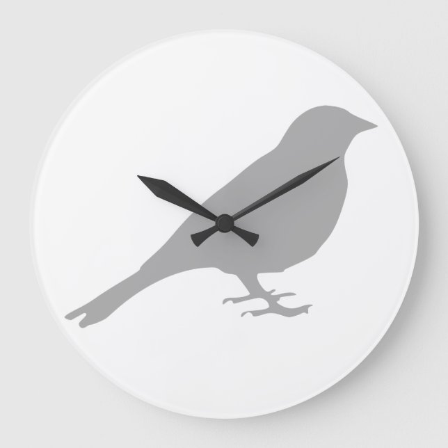 Grått Bird Clock Stor Klocka (Framsida)
