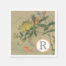 Grått Bird Goldfish Oriental Chinoiserie Nature Ar